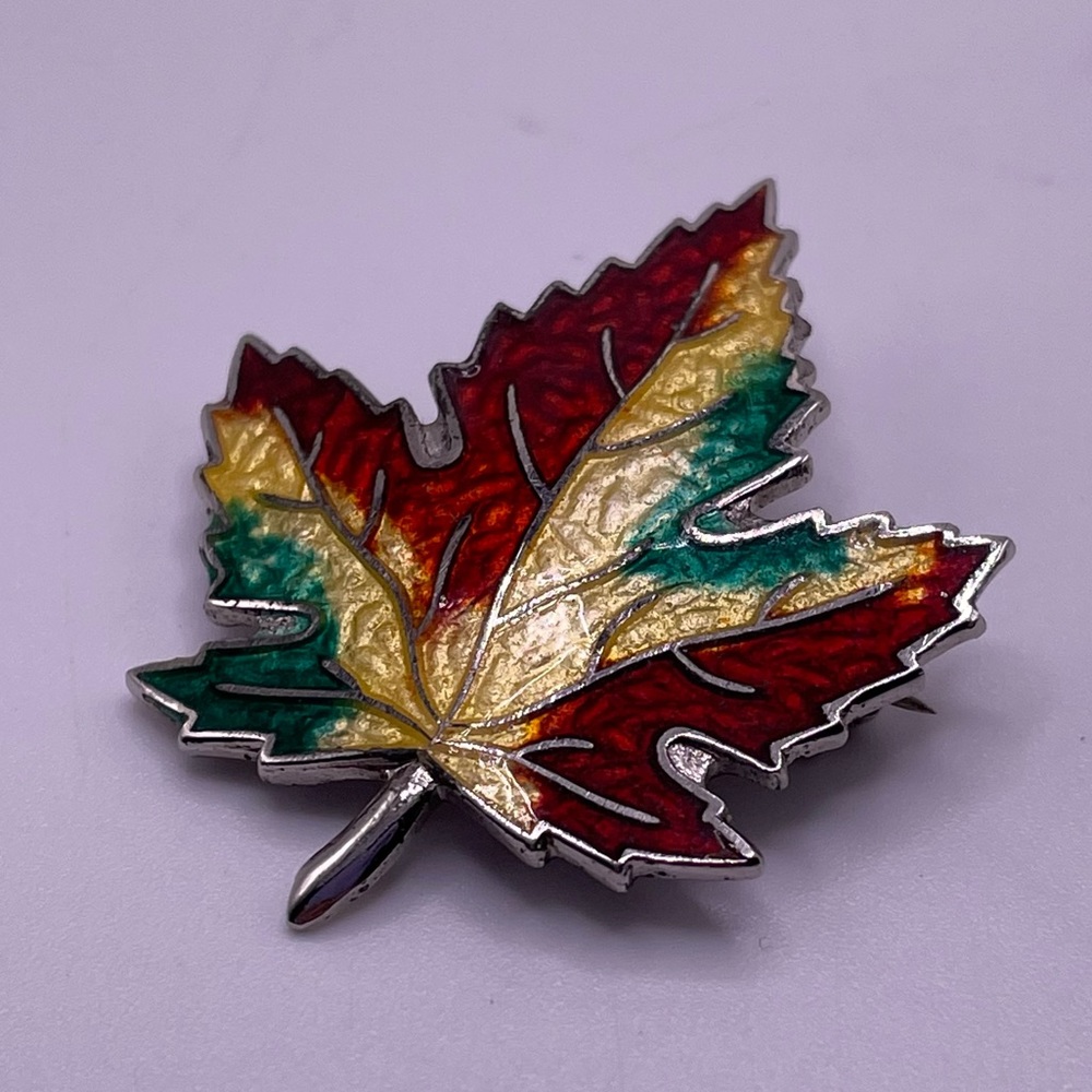 Vintage Sterling BMCo Autumn Enamel Maple Leaf Pin Brooch Estate Fashion Jewelry